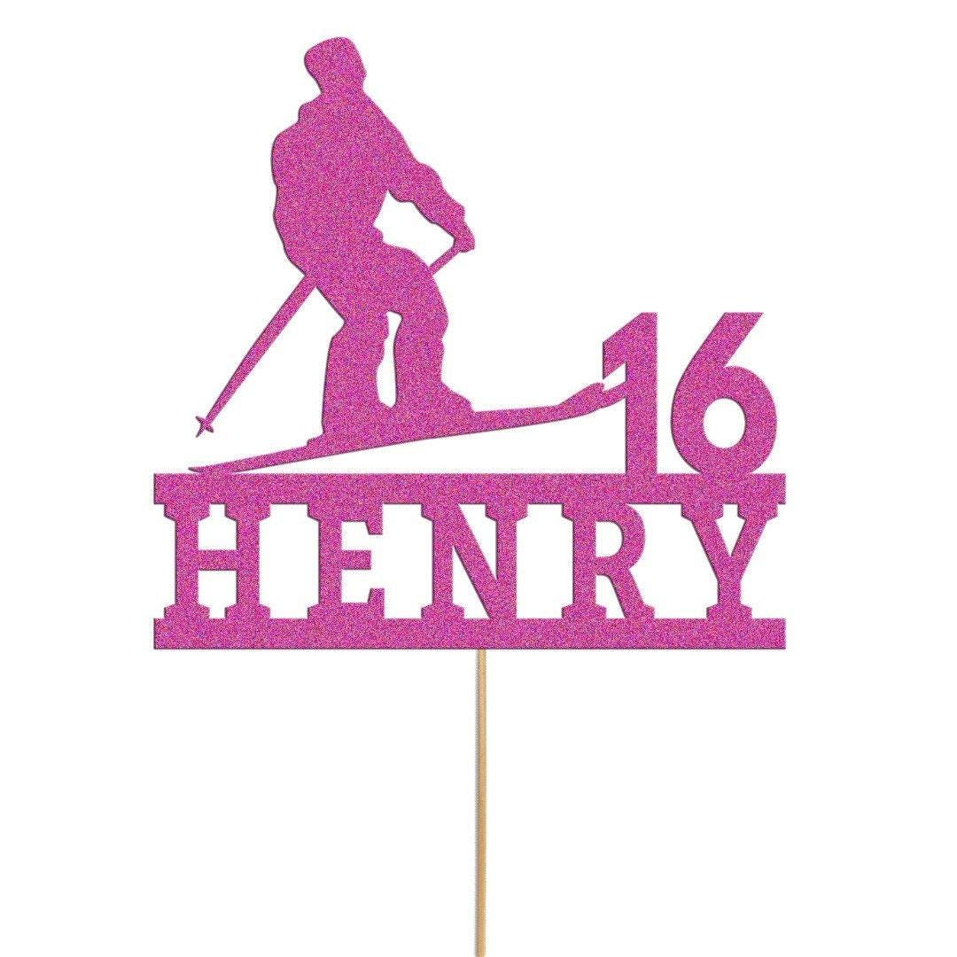 Personalised Skier Cake Topper: Glitter Birthday Decoration