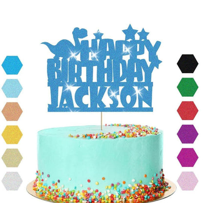 Personalised Dinosaur Glitter Happy Birthday Cake Topper Dino Party Decoration