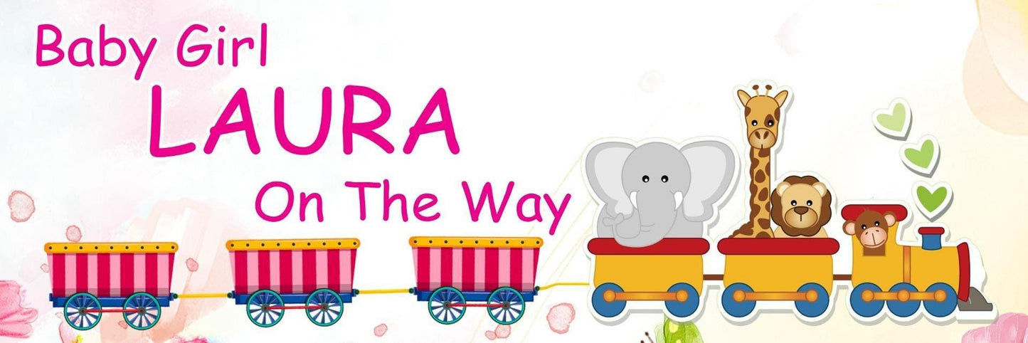 2 Personalised Baby Shower Banner Gender Reveal Party Celebration Girl Boy Announcement Posters