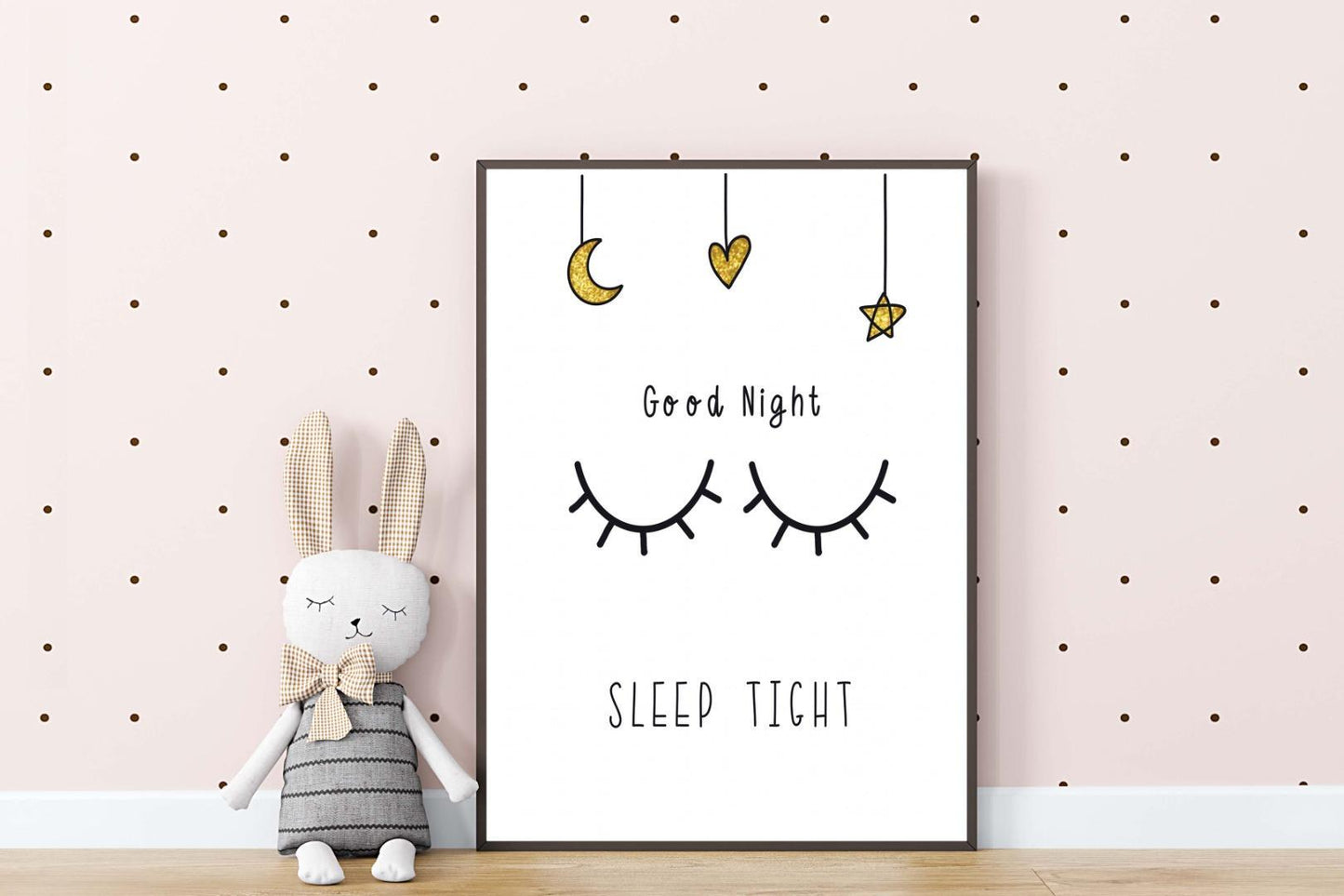 Good Night Eye Lashes Kids Boho Hand Painted Effect Nursery Wall Print Poster