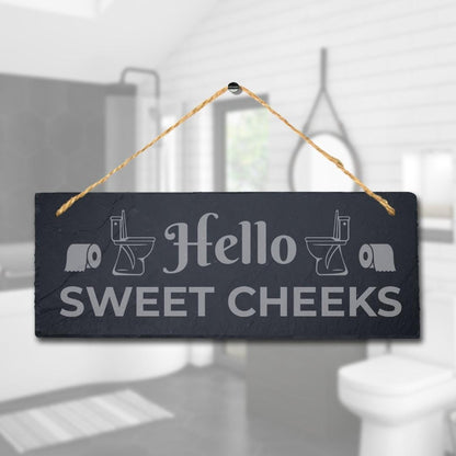 Sweet Cheeks Hanging Slate Sign Engraved Plaque Washroom Toilet Wc Bathroom Gift
