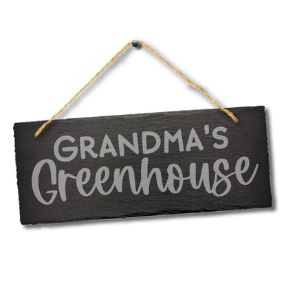 Grandmas Greenhouse Engraved Hanging Slate Plaque Gardening Gift Outdoor Sign