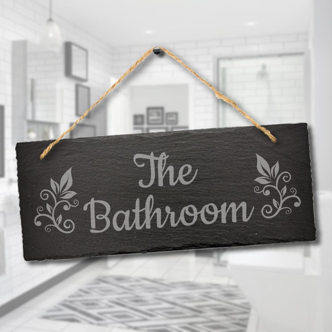 The Bathroom Laser Engraved Hanging Slate Restroom Toilet Sign Plaque Home Gift