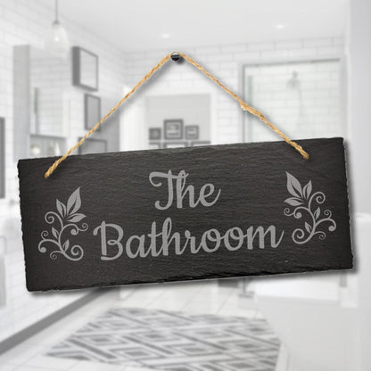 The Bathroom Laser Engraved Hanging Slate Restroom Toilet Sign Plaque Home Gift