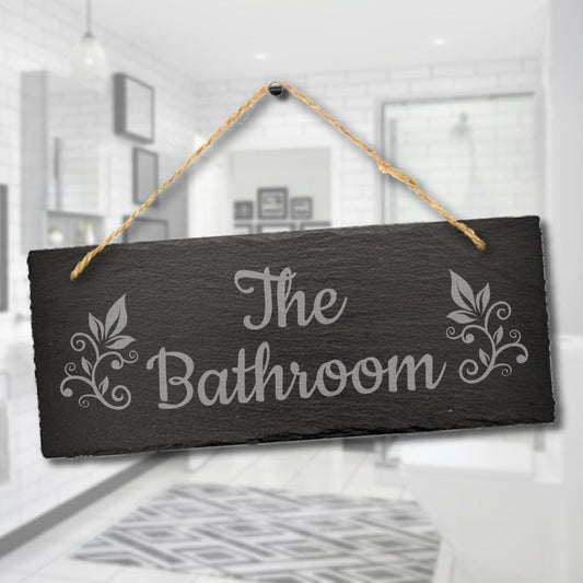 The Bathroom Laser Engraved Hanging Slate Restroom Toilet Sign Plaque Home Gift