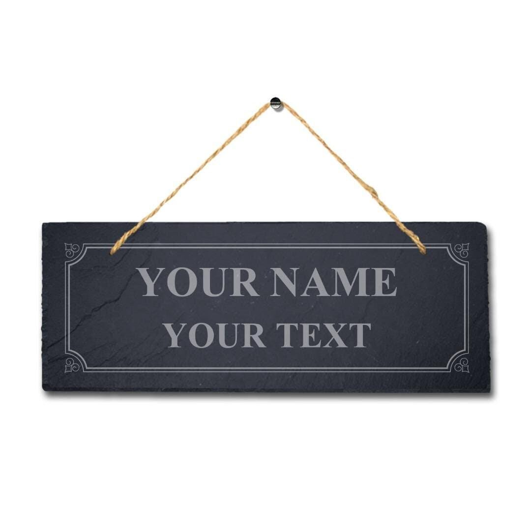Personalised Name Text Laser Engraved Hanging Slate Memorial Garden Plaque Sign
