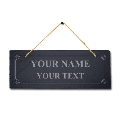 Personalised Name Text Laser Engraved Hanging Slate Memorial Garden Plaque Sign