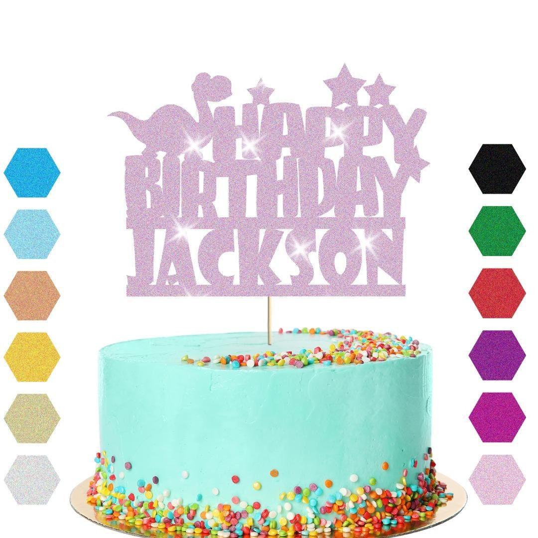 Personalised Dinosaur Glitter Happy Birthday Cake Topper Dino Party Decoration