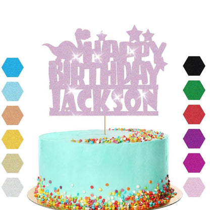 Personalised Dinosaur Glitter Happy Birthday Cake Topper Dino Party Decoration