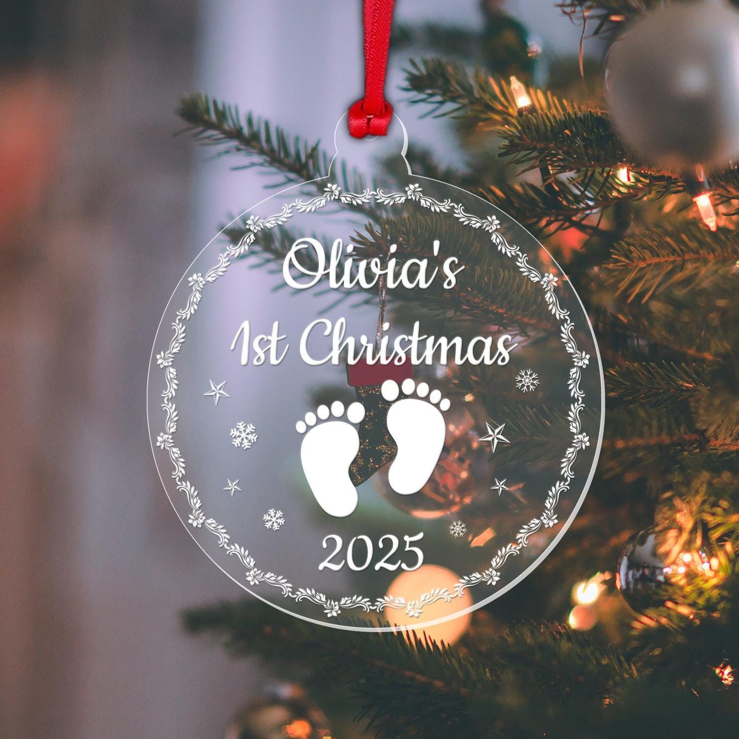 Personalised Babys First Christmas Bauble 1st Xmas Footprints Decoration Gift