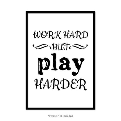 Work Hard Play Harder Wall Poster Motivational Funny Quote Bedroom Print Decor