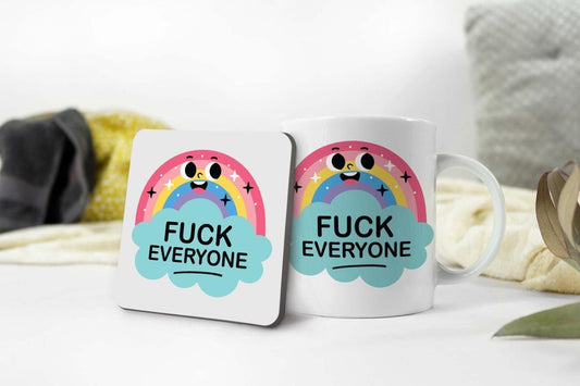 Mug And Coaster Gift Set Rude Offensive Joke Rainbow Funny Coffee Novelty Gifts