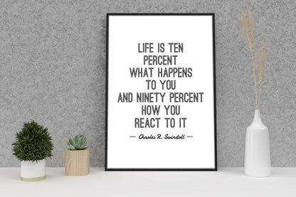 Life Is Ten Percent What Happens Motivational Positive Quote Poster Wall