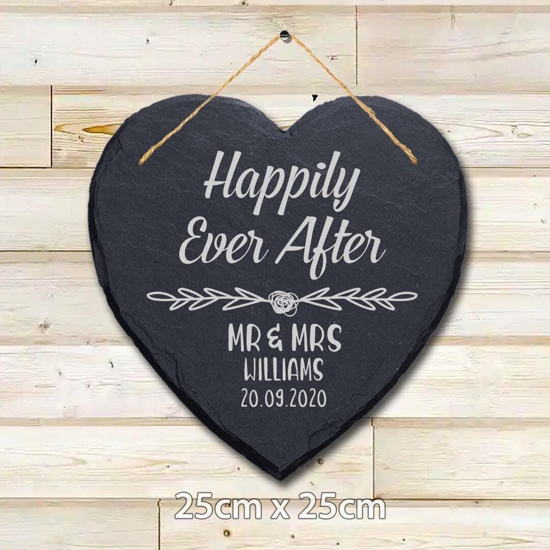 Personalised Wedding Slate Plaque: Happily Ever After Hanging Sign