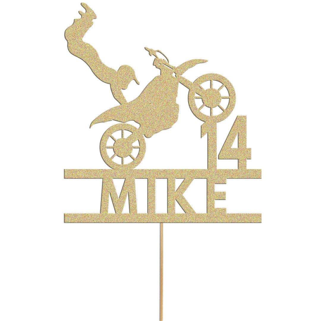 Personalised Glitter Motorbike Cake Topper: Biker Birthday Decoration
