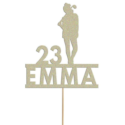 Personalised Glitter Lady Golfer Cake Topper: Any Name & Age