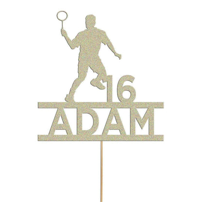 Personalised Badminton Player Glitter Cake Topper: Any Name & Age