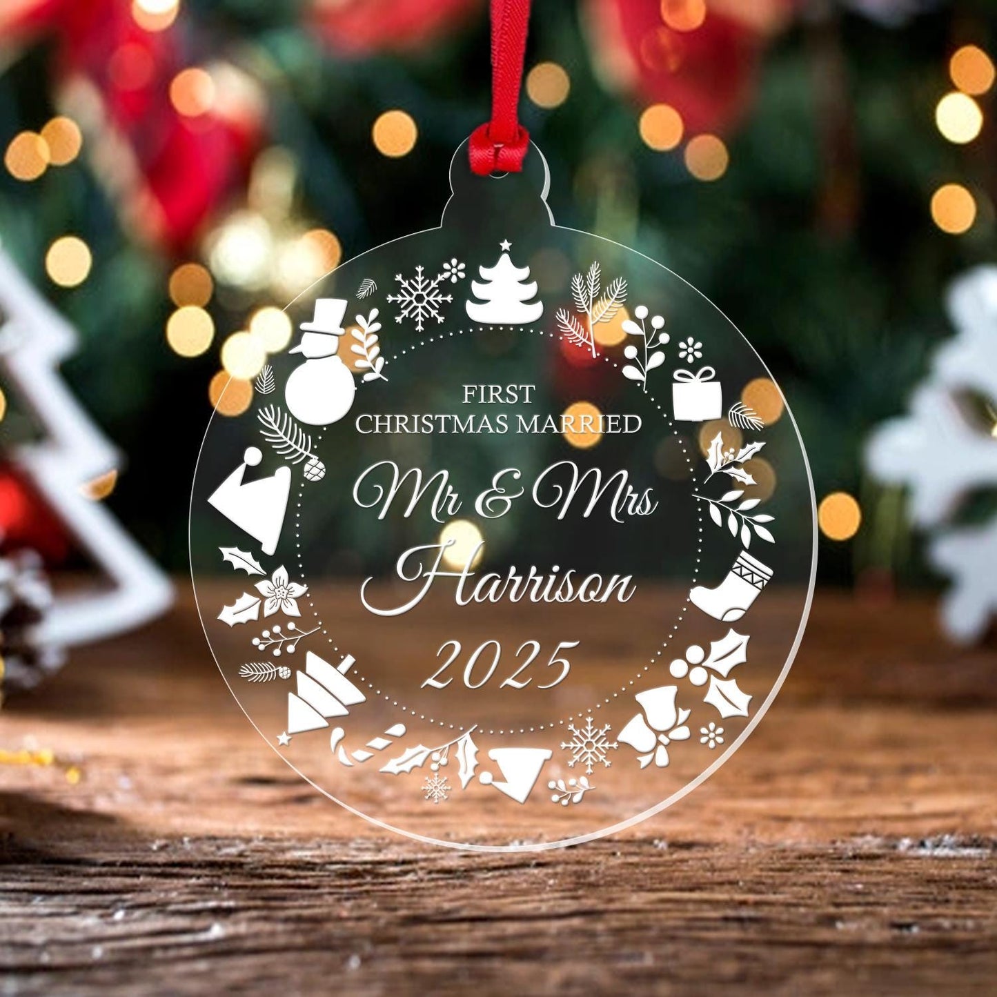 Personalized First Christmas Married Ornament: Acrylic Keepsake Gift