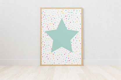Big Star Polka Nursery Bedroom Boys Girls Wall Decor Art Poster Print