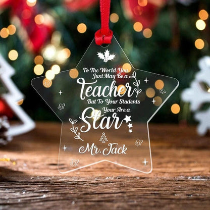 Personalised Teacher Christmas Star Bauble: Engraved Acrylic Ornament