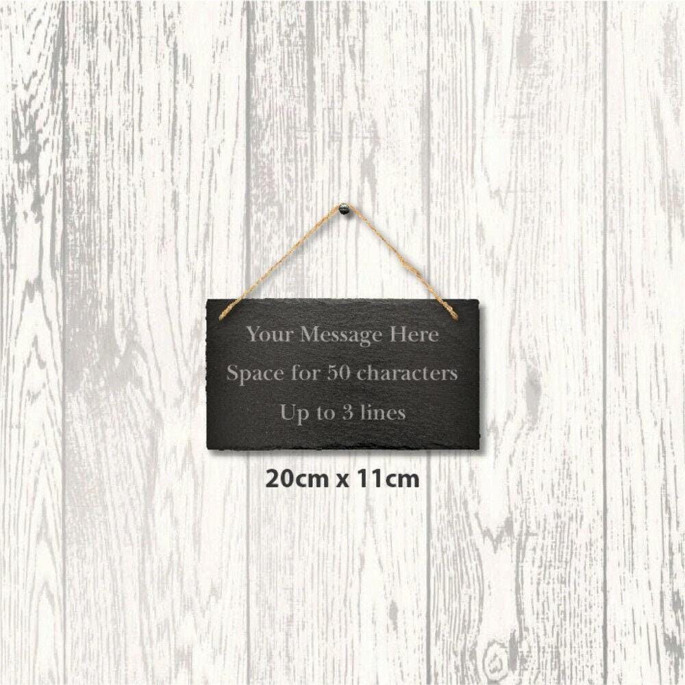 Personalised Slate 20cm X 11cm Engraved Message Hanging Sign Plaque Home Wedding