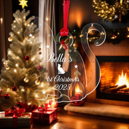 Personalised First Christmas Cat Bauble 1st Kitten Xmas Acrylic Tree Decoration Gift