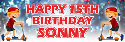 2 Personalised Scooter Birthday Party Celebration Banners Decoration Posters