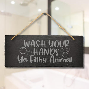 Bathroom Kitchen Hanging Slate Funny Toilet Plaque Sign Wash Your Hands Home Art