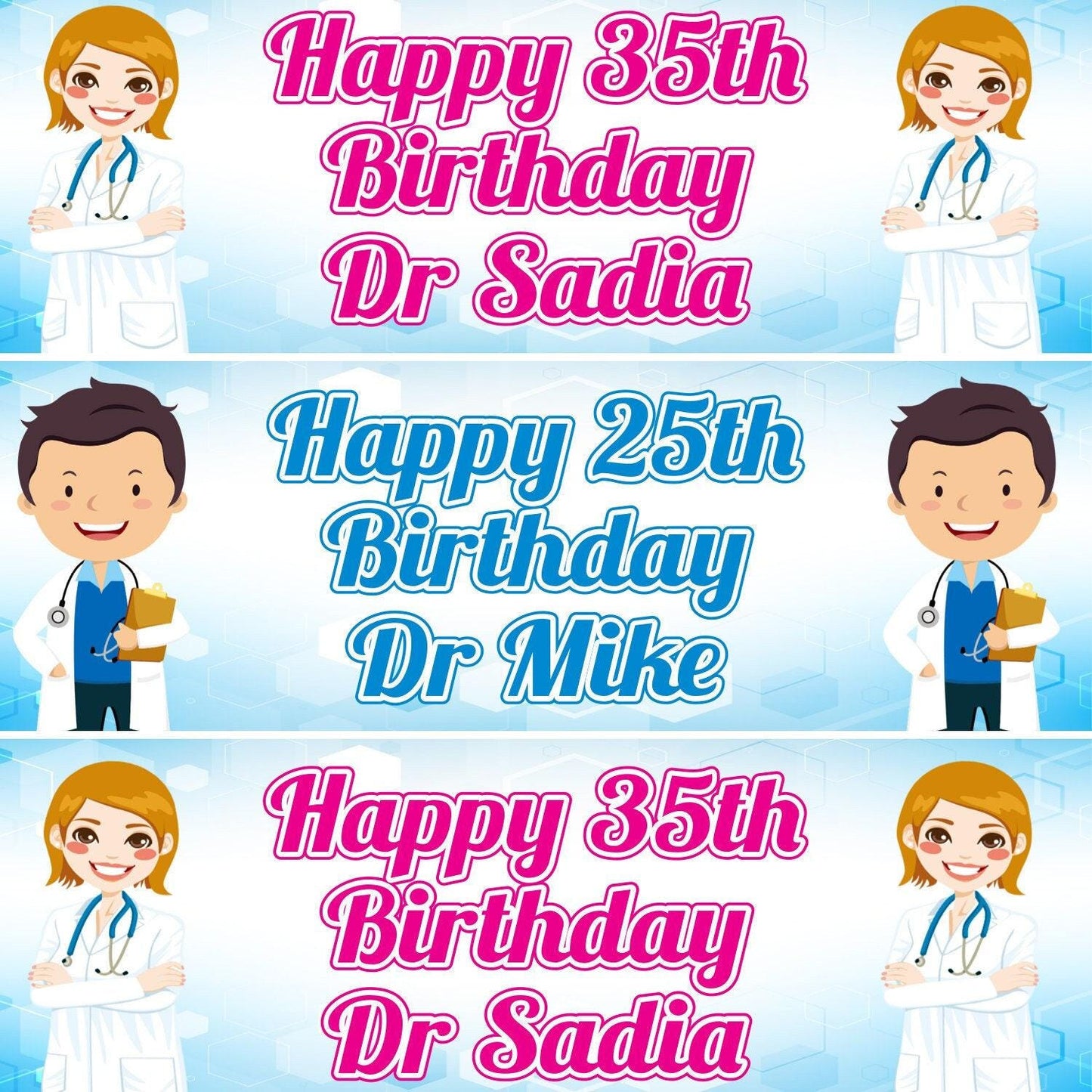 2 Personalised Doctor Birthday Banners Party Celebration Decoration Posters