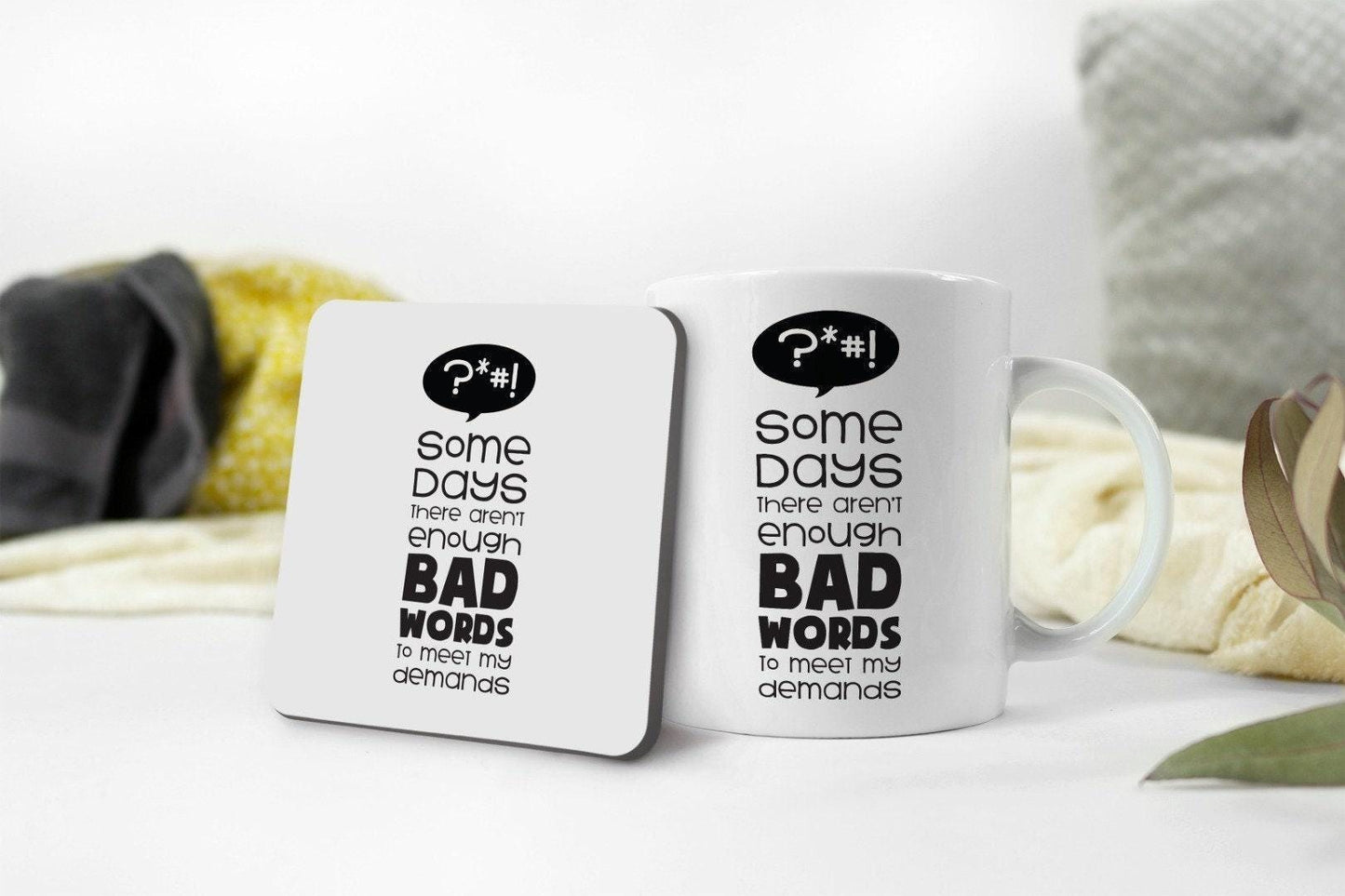 Funny 'Not Enough Bad Words' Coffee Mug & Coaster Set