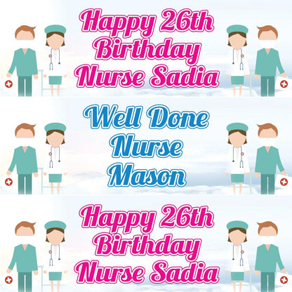 2 Personalised Nurse Birthday Party Celebration Banners Decoration Posters