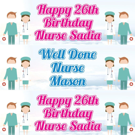 2 Personalised Nurse Birthday Party Celebration Banners Decoration Posters