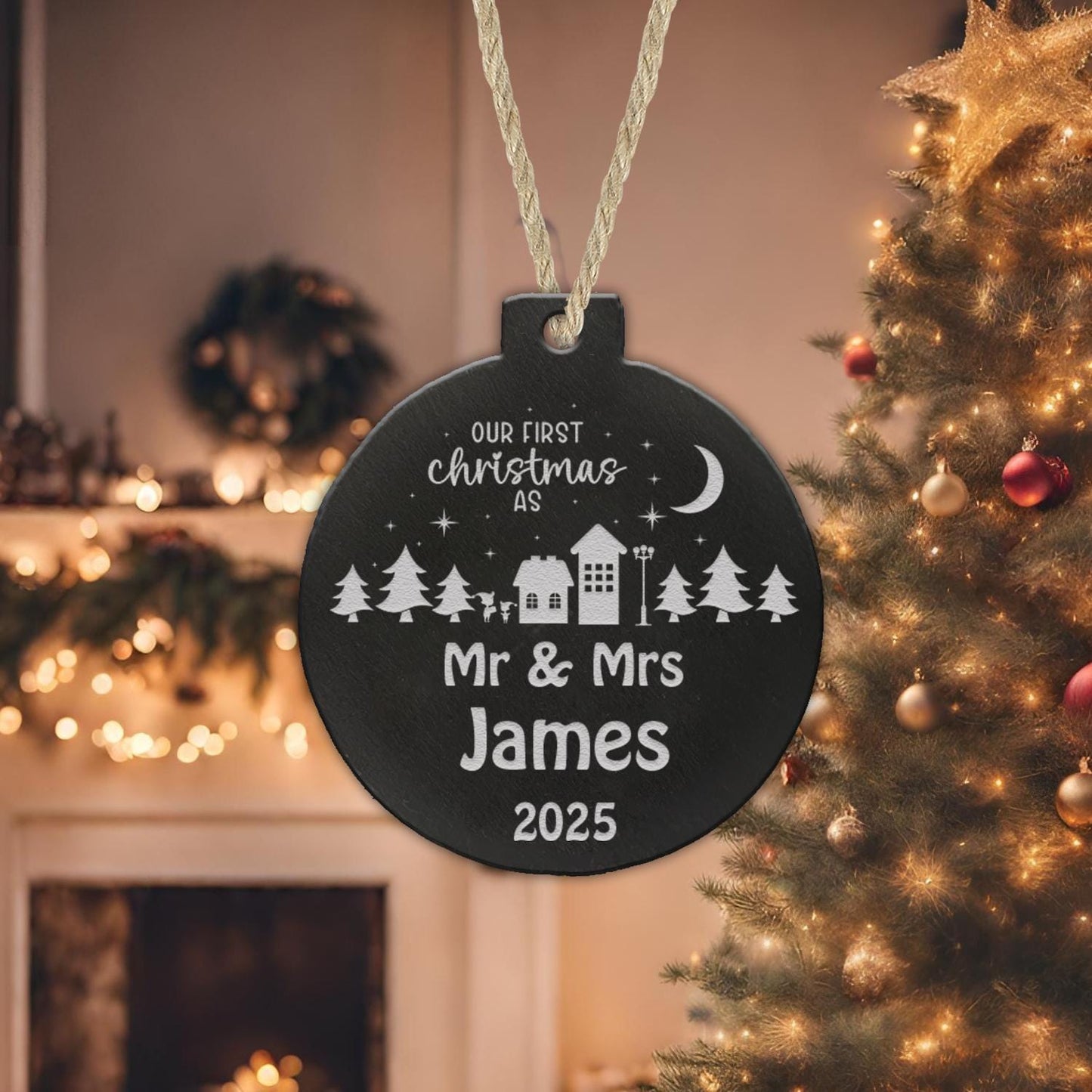 Personalised First Christmas Bauble: Mr & Mrs Keepsake Decor