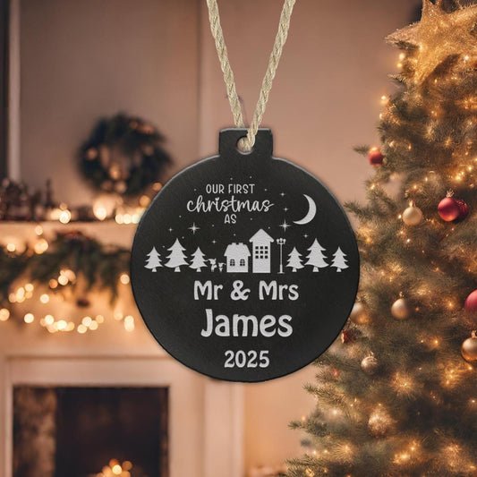 Personalised First Christmas Bauble: Mr & Mrs Keepsake Decor