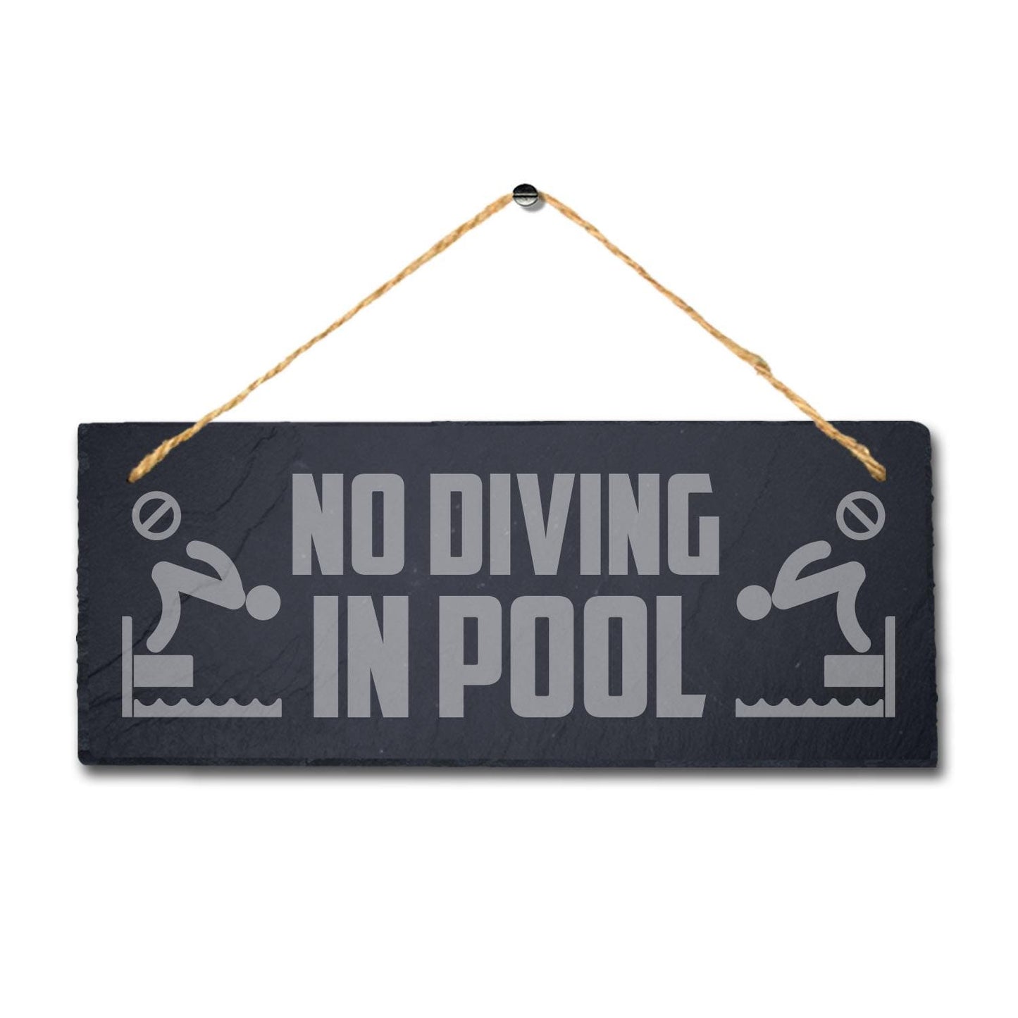 No Diving In Pool Laser Engraved Hanging Slate Pool Pond Caution Plaque Sign