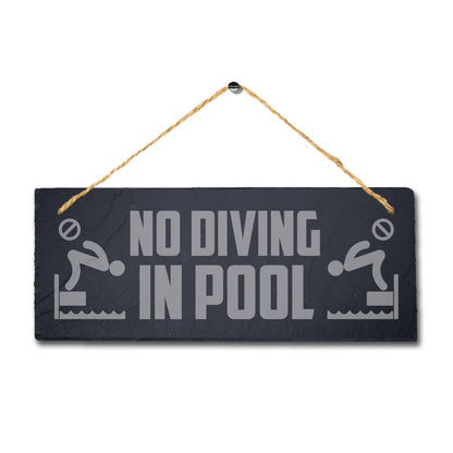 No Diving In Pool Laser Engraved Hanging Slate Pool Pond Caution Plaque Sign
