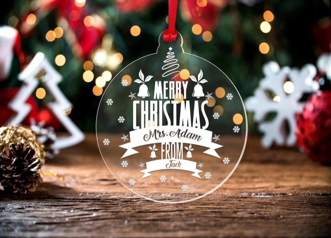 Personalised Teacher Christmas Bauble, Clear Acrylic Ornament