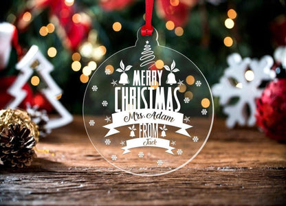 Personalised Teacher Christmas Bauble, Clear Acrylic Ornament