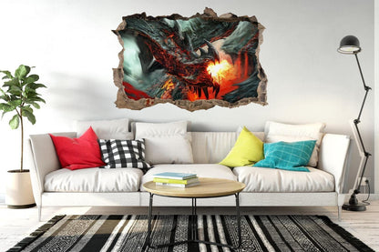 Dragon Wall Sticker: 3D Window Crack, Fiery Fantasy Decor