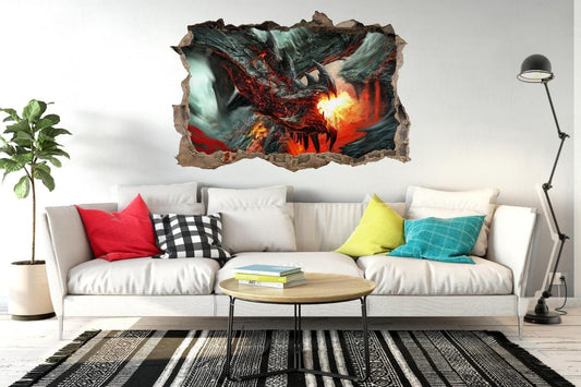 Dragon Wall Sticker: 3D Window Crack, Fiery Fantasy Decor