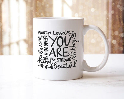 You Are Worthy Motivational Mug Ceramic Mug Tea Cup And Coaster Set Gift