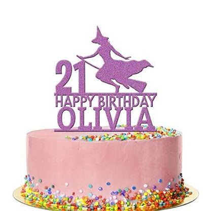Personalised Acrylic Witch Broom Girls Birthday Cake Topper Decoration Gift
