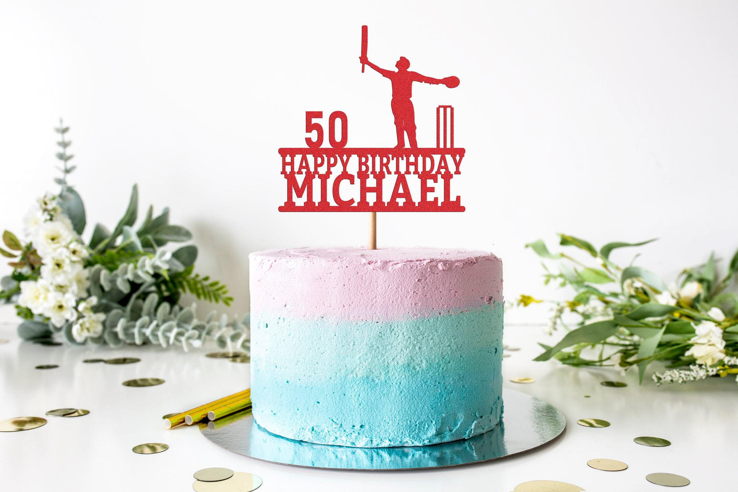 Personalised Glitter Cricket Cake Topper: Birthday Celebration