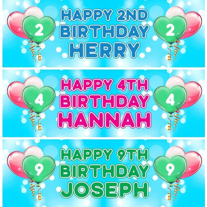 2 Personalised Name Birthday Banners Party Celebration Decor Customisable Heart With Age Posters