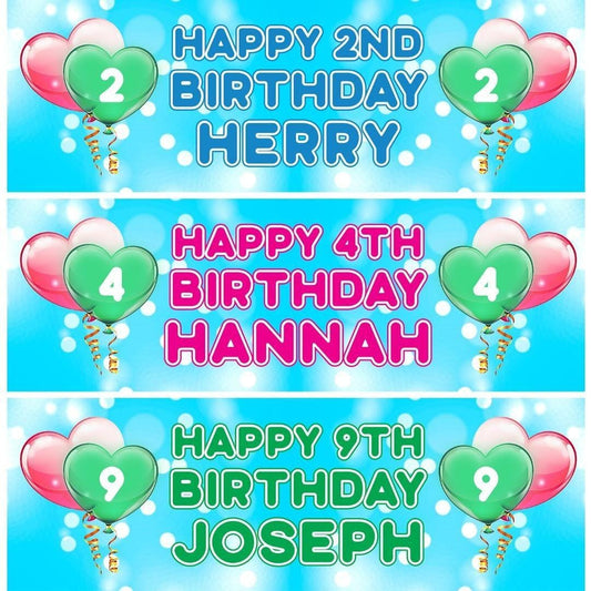 2 Personalised Name Birthday Banners Party Celebration Decor Customisable Heart With Age Posters