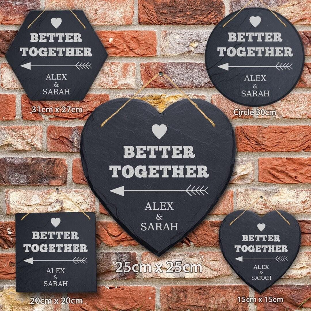 Personalised Engraved Better Together Couples Engagement Wedding Hanging Slate Plaque Gift