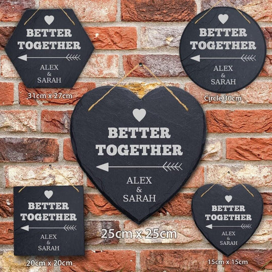 Personalised Engraved Better Together Couples Engagement Wedding Hanging Slate Plaque Gift