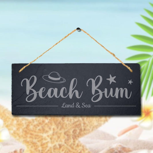 Beach Bum Slate Sign: Laser Engraved Ocean Decor