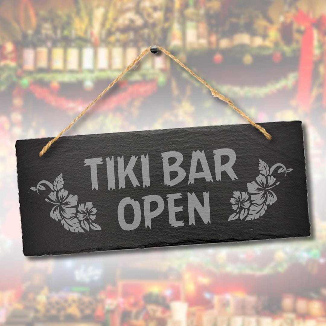 Tiki Bar Open Hanging Slate Sign Cocktail Bar Plaque Beer Beach Drinking Gift