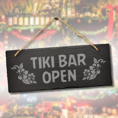 Tiki Bar Open Hanging Slate Sign Cocktail Bar Plaque Beer Beach Drinking Gift
